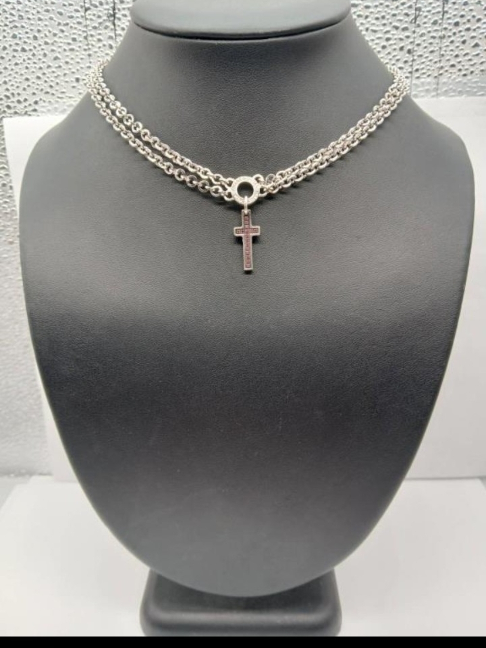 PIANEGONDA 925 Pave Pink Ruby Cross Pendant Necklace